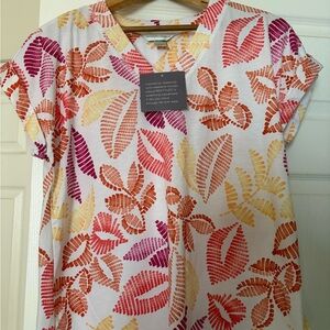 Christopher & Banks Multicolor Leaf Print Short Sleeve Top